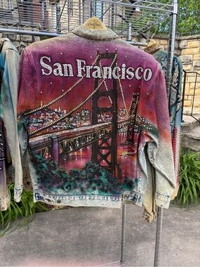 Vintage Tony Alamo 1987 San Francisco Hand Painted Bedazzled Denim Jacket Medium